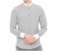Xact Chemise Hommes Rayée, Grand-Père/Mandarin, Col et Poignets Blancs, Ajustée