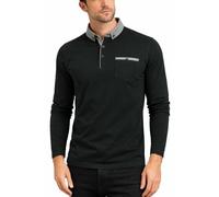 Xact Polo à Manches Longues pour Homme, 100% Coton Piqué, Slim Fit, Col Boutonné Contrastant (Black) M