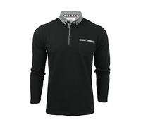 Xact Polo à Manches Longues pour Homme, 100% Coton Piqué, Slim Fit, Col Boutonné Contrastant (Black) XL