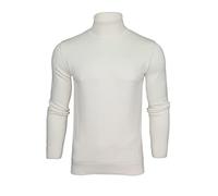 Xact Pull à Col Roulé Homme, 100% Coton Naturel Respirant, Pull Maille Fine Tricot Slim Fit Manches Longues, Pull Chaud Décontracté ou Élégant pour Automne Hiver (Winter White) XL