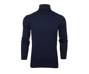 Xact Pull à Col Roulé Homme, 100% Coton Naturel Respirant, Pull Maille Fine Tricot Slim Fit Manches Longues, Pull Chaud Décontracté ou Élégant pour Automne Hiver (Navy) XXL