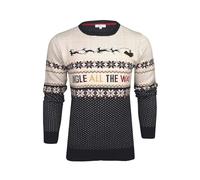 Xact Pull de Noël Lapland avec Motif Arbre et Rennes (Ecru/Navy) L