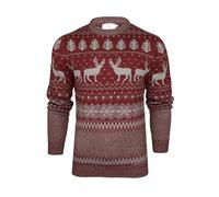 Xact Pull De Noël pour Homme À Col Rond dans Le Style Traditionnel Fair Isle Nordique (Burgundy/Grey) XL
