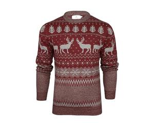 Xact Pull De Noël pour Homme À Col Rond dans Le Style Traditionnel Fair Isle Nordique (Burgundy/Grey) XL