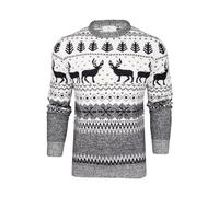Xact Pull De Noël pour Homme À Col Rond dans Le Style Traditionnel Fair Isle Nordique (Ecru) XL