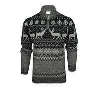 Xact Pull de Noël pour Hommes 1/4 Zip, Motif Traditionnel Nordique Fairisle (Black/Grey) XL