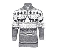 Xact Pull de Noël pour Hommes 1/4 Zip, Motif Traditionnel Nordique Fairisle (Ecru) XXXL