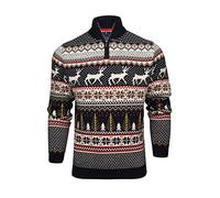 Xact Pull de Noël pour Hommes 1/4 Zip, Motif Traditionnel Nordique Fairisle (Navy Mix) L