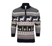 Xact Pull de Noël pour Hommes 1/4 Zip, Motif Traditionnel Nordique Fairisle (Navy Mix) XXL