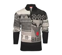 Xact Pull de Noël pour Hommes 1/4 Zip, Motif Traditionnel Nordique Fairisle (Rudolph - Black/White) M