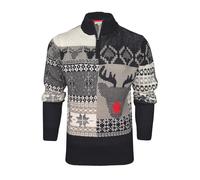Xact Pull de Noël pour Hommes 1/4 Zip, Motif Traditionnel Nordique Fairisle (Rudolph - Navy/White) S