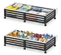 Xadgve Rangement sous le lit avec roulettes - Grand conteneur en bambou avec sac à poussière - Bacs de rangement empilables sous le lit pour chaussures, vêtements, livres, literie et jouets - Gain de