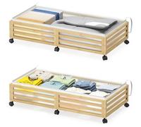 Xadgve Rangement sous le lit avec roulettes - Grand conteneur en bambou avec sac à poussière - Bacs de rangement empilables sous le lit pour chaussures, vêtements, livres, literie et jouets - Gain de