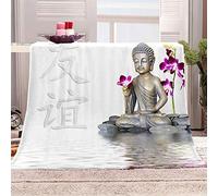 XADHTB Couverture en Flanelle 100% Microfibre, Taille 130x150cm, Violet, Motif 3D Bouddha Fleurs Violettes, Douce et Chaude, Parfaite pour Canapé, Camping, Cadeau