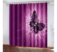 XADITON Rideaux Occultants Ado 200X200cm Beau Papillon Violet Oeillet Isolant Thermique Insonorisant Phonique 3D Motif Polyester Intimité Protéger Convient Enfant Chambre Rideaux du Salon