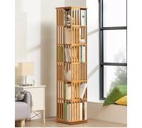 XAFNG Bibliothèque rotative à 360 ° en Bambou, Support à Livres Rotatif à 5/6 Niveaux, Support de Rangement pour bibliothèque tournante sur Pied, Organisateur de Tour d'étagère à Livres pour Salon,