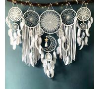 Xafrstyu Set de 5 Attrape-Rêves en Phases Lunaires, Décoration Murale Bohème pour Cadeaux Envoûtants, Tissages Macramé pour Maison, Chambre et Salon (White)