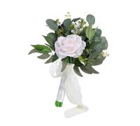 XAGMODSHN Arrangement de soubrette artificiel flexible blanc vert pour cérémonie, répétition, réception, souvenirs durables, bouquet de mariage réutilisable fleurs en soie, b, taille unique