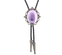 XAGMODSHN Bolotie vintage faite à la main en pierre ovale antique avec pendentif en cuir synthétique, violet, taille unique