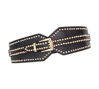 XAGMODSHN Ceinture extensible en similicuir pour femme, pour robes, manteaux, accessoire décoratif clouté en simili cuir, large ceinture avec clous, Noir , taille unique