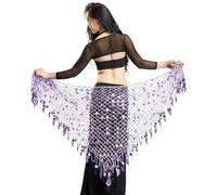 XAGMODSHN Chaîne de taille à paillettes étincelantes - Ceinture de danse indienne - Écharpe de hanche - Accessoire de mode bruyant - Accessoires de danse du ventre scintillants, violet clair, taille