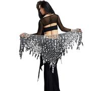 XAGMODSHN Chaîne de taille à paillettes étincelantes - Ceinture de danse indienne - Écharpe de hanche - Accessoire de mode bruyant - Accessoires de danse du ventre scintillants, Gris argenté, taille