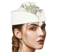 XAGMODSHN Chapeau d'hôtesse de l'air des années 1920 en perles pour cocktail, fête, bal masqué, fête