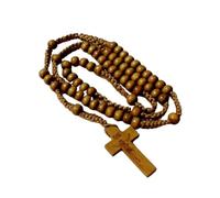 XAGMODSHN Chapelet en bois avec pendentif en forme de croix - Longue chaîne de perles - Pour décoration d'église de Noël