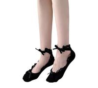 XAGMODSHN Chaussettes courtes invisibles pour femme - Style décontracté - Sport antidérapant - Ruban en coton antidérapant - Coupe basse, Col rond à lacets noirs, Taille unique