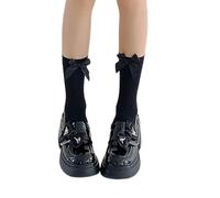 XAGMODSHN Chaussettes mi-longues en soie glacée pour femme avec nœud papillon, Noir , Taille unique