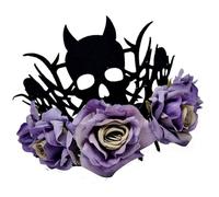 XAGMODSHN Coiffe de sorcière diable pour Halloween avec roses décoratives en tissu doux et couronnes légères