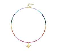 XAGMODSHN Collier avec pendentif en forme de lettre à bulles plaqué or 14 carats avec perles arc-en-ciel pour femme, length40+5CM, perles de cristal