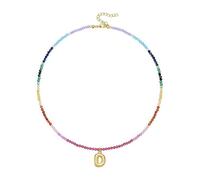 XAGMODSHN Collier avec pendentif en forme de lettre à bulles plaqué or 14 carats avec perles arc-en-ciel pour femme, length40+5CM, perles de cristal