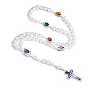 XAGMODSHN Collier chapelet avec perles rondes blanches et pendentif en forme de croix pour prière catholique, bijou religieux chrétien, cadeau pour femme