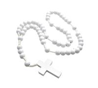XAGMODSHN Collier crucifix chapelet en bois avec croix pour cérémonies religieuses perles de prière spirituelles en bois blanc bijoux religieux pour hommes