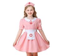 XAGMODSHN Costume de jeu de rôle d ' infirmière, ensemble complet en rose, confortable et facile à nettoyer, en tissu polyester, robe de cosplay, tablier, robe de fête pour