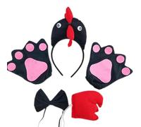 XAGMODSHN Couvre-chef de poulet, coq, bandeaux, queue, nœud papillon, gants, costume de poulet, ensemble de cosplay pour fête à thème, bandeaux, queue, nœud papillon, gants, ensemble de cosplay