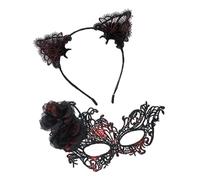 XAGMODSHN Demi-visage élégant en dentelle avec oreilles de chat amovibles pour Halloween, cosplay, fêtes costumées, ensemble élégant en dentelle