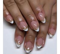 XAGMODSHN Faux ongles à presser en forme d'amande avec des accents blancs - Lime et bâton inclus