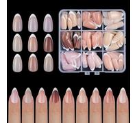 XAGMODSHN Faux ongles blancs à presser en forme d'amande - Faux ongles en acrylique - Brillant