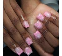 XAGMODSHN Faux ongles courts carrés en acrylique avec motif cœur et lettre pour la Saint-Valentin