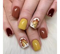 XAGMODSHN Festive Citrouille Fleur Nail Art Set de manucure à coller pour Thanksgiving French Tips Accessoires de manucure