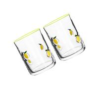 XAGMODSHN Lot de 2 gobelets à jus en verre résistants aux éclats - Capacité de 414 ml - Fonctionnels pour les décorations de salle à manger - Imprimé citron
