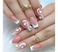XAGMODSHN Lot de 24 faux ongles blancs à bout français à coller sur les ongles carrés à coller sur les ongles en forme de cœur pour la Saint-Valentin