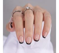 XAGMODSHN Lot de 24 faux ongles carrés noirs à coller sur les ongles en acrylique - 12 tailles