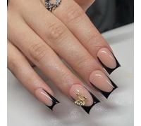 XAGMODSHN Lot de 24 faux ongles noirs à coller avec motif papillon pour femme et fille