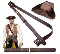 XAGMODSHN Lot de 3 bandoliers de pirate style vintage avec ceinture et chapeau - Design réglable pour les amateurs de costumes de cosplay - Accessoires de film de pirate