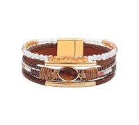 XAGMODSHN Manchette en cuir empilable à plusieurs couches faite à la main pour femme avec cristaux et perles, taille unique, Comme décrit