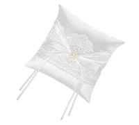 XAGMODSHN Oreiller classique en dentelle blanche avec nœud papillon pour cérémonie de mariage élégante avec perles satinées Accessoires de mariée