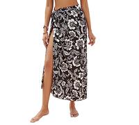 XAGMODSHN Paréo de plage pour femme, long imprimé floral, cache-maillot de bain, jupe portefeuille décontractée en mousseline de soie à nouer sur le côté pour maillots de bain
